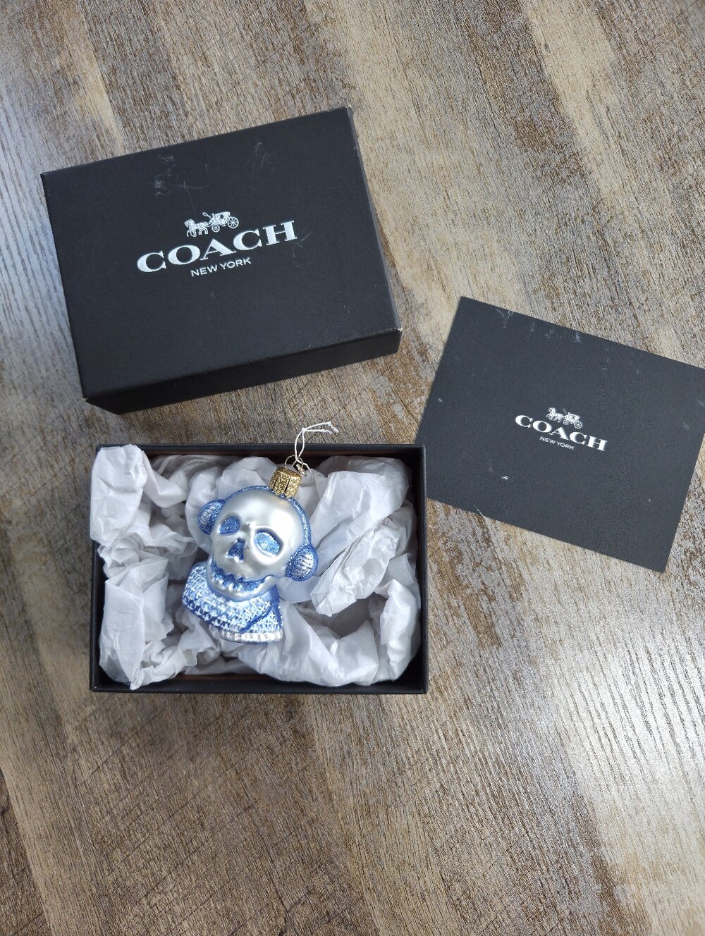Coach Silver & Blue Skull Christmas Ornament
